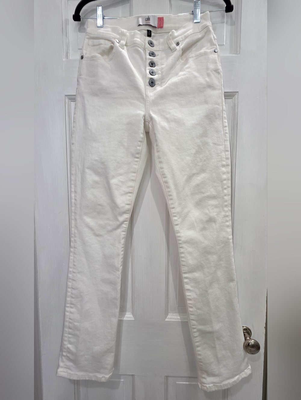CAbi White Skinny Button-Fly Jeans